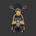 Stylish Yellow Motorcycle Scooter With Purple Seat Storage Box And Modern Design Features