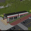 Modern Urban Subway Station Entrance Beside Road With Parked Cars And Lush Green Trees