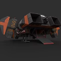 Sci Fi Spaceship Model With Black And Orange Exterior And Mechanical Details