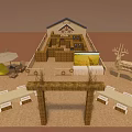 Rustic Outdoor Event Setup With Straw Arch Seats Deer Sculpture And Hay Bales
