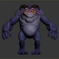 Mythical Character And Purple Monster Creature With Orange Eyes Horns Muscular Body Fierce Look
