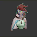 Stylish Game Anime Character With Red Braid Hair White Outfit And Blue Accents