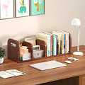 Wooden Desktop Bookshelf with Books Photo Frame Box Table Lamp Laptop Mouse And Potted Plant