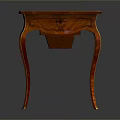 Antique Wooden Dining Table With Ornate Carved Inlay And Curved Legs