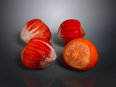 Red Shell Hazelnuts Whole and Halved with Exposed Fresh Kernel 3d model