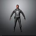 3D Model Man in Gray Tactical Outfit with Skull Logo on Chest and Goggles
