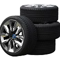 Car Tires Stacked With Silver Multi Spoke Alloy Wheel Rims And Modern Design