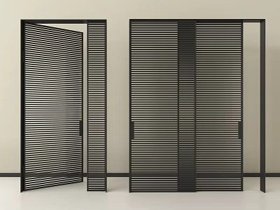 Black Sliding Doors With Vertical Slats In Modern Minimalist Interior Design 3d model