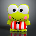 Cartoon Frog Character with Big Eyes Pink Cheeks Red White Striped Outfit Black Bow Tie