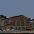 Grand Chinese Style Hotel Building With Traditional Roof And Evening Lighting Against Modern High Rises