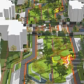 Residential Landscape Design With Green Spaces Paths Trees And Surrounding Buildings