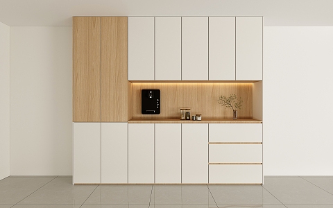 Simple Log Cream Style Sideboard High Cabinet Integrated Wall Living Room Wine Cabinet Tea Cabinet Segmented Storage Cabinet 3d model