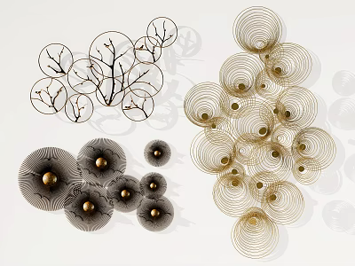 Modern Wire Wall Decor With Branch Shaped Spiral Circular Designs And Gold Accents 3d model