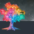 Colorful Tree Shaped Landscape Sculpture With Illuminated Geometric Design And Reflective Base