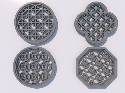 Ornamental Lattice Decorative Panels With Circular Clover Shaped And Octagonal Intricate Patterns 3d model