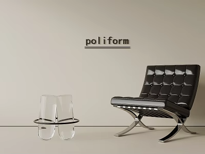 Modern Black Leather Single Sofa with Tufted Design and Glass Side Table Poliform 3d model