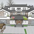Traditional Chinese Style Homestay Building With Courtyard Black Roof And Wooden Structure