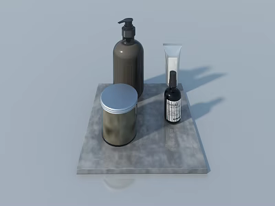 Hinged Door With Gray Platform And Toiletries Including Pump Bottle Metal Jar 3d model