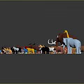 Scenery of Colorful Animal Models Including Elephant Giraffe Arranged in Hill Shape Against Gray Background