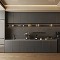Modern Open Concept Kitchen Interior With Dark Cabinets And Countertop Appliances 3d model