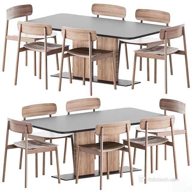 Modern Wooden Dining Chairs With Dining Table And Comfortable Sleek Design 3d model