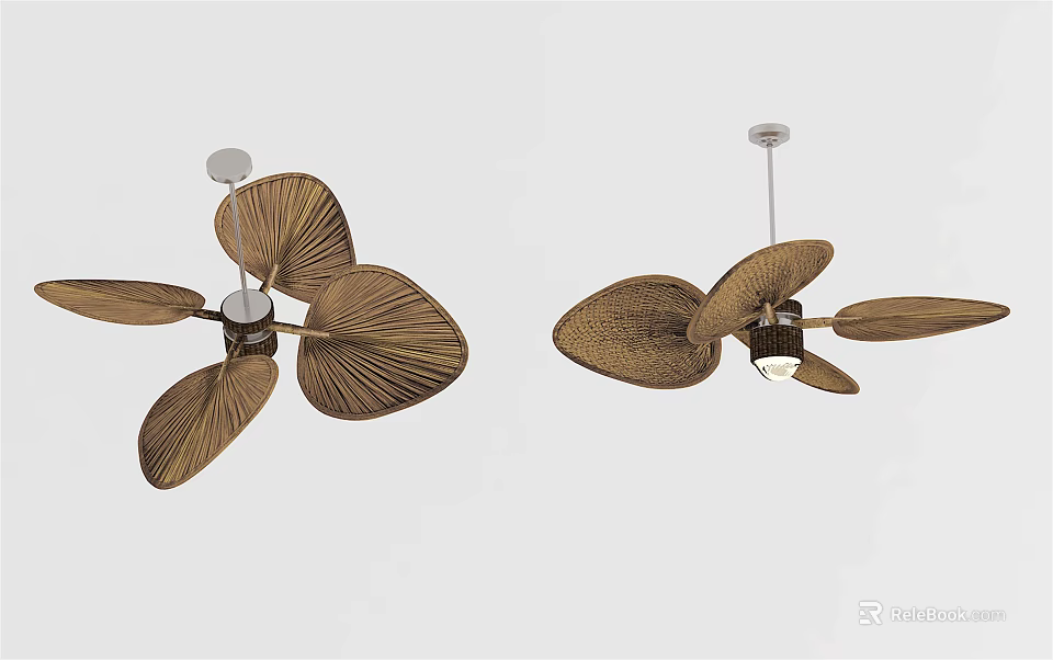Brown Leaf Shaped Ceiling Fan With Light For Modern Interior Decoration 3d model
