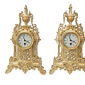 Pair of Vintage Carved Gold Clocks with Ornate Decorative Stands and Classic Design