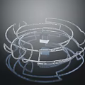 Transparent Lines Forming Circular 3D Structure With Small Square On Dark Background