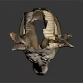 Bull Head Sculpture Fine Crafted In Stone With Detailed Features And Pedestal Stand