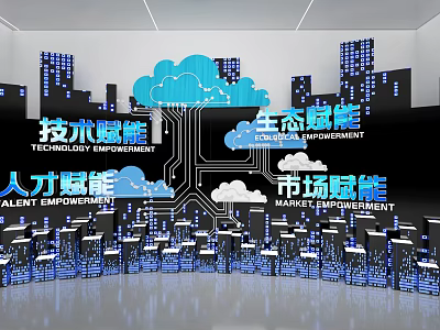 Technology Ecosystem Talent Market Empowerment Forum With Cloud City Circuit Board And Chairs 3d model