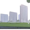 Modern High Rise Residential Buildings With Green Lawn Trees And Waterfront View