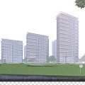 High-rise residential live in white glass curtain wall 3d model