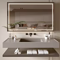 Modern Bathroom Vanity Cabinet With LED Mirror Integrated Sink Toiletries And Towels