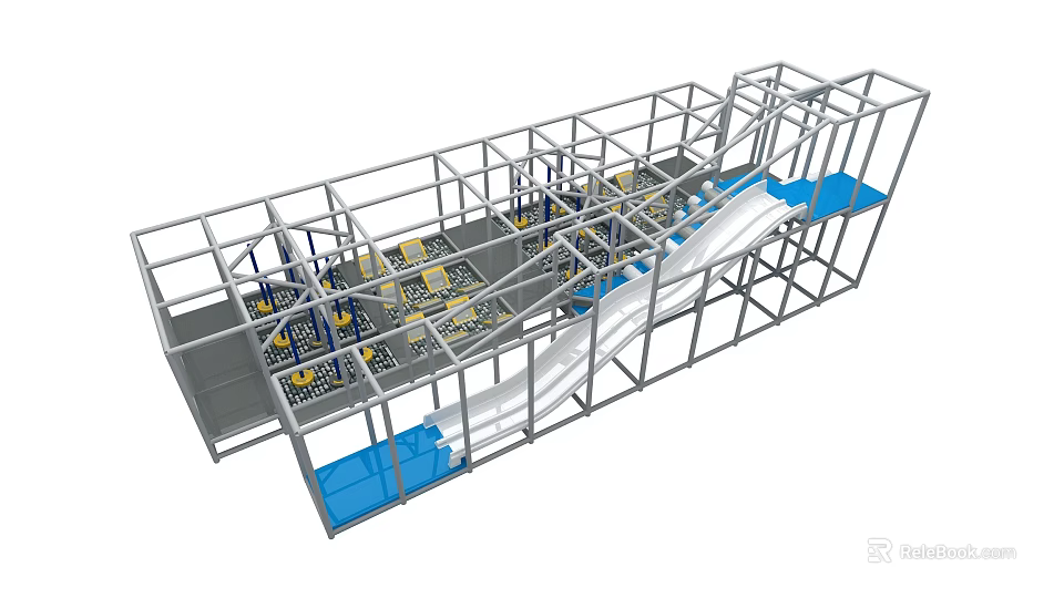 Large Metal Frame Playground Equipment Featuring Slide Climbing Points And Blue Platforms 3d model