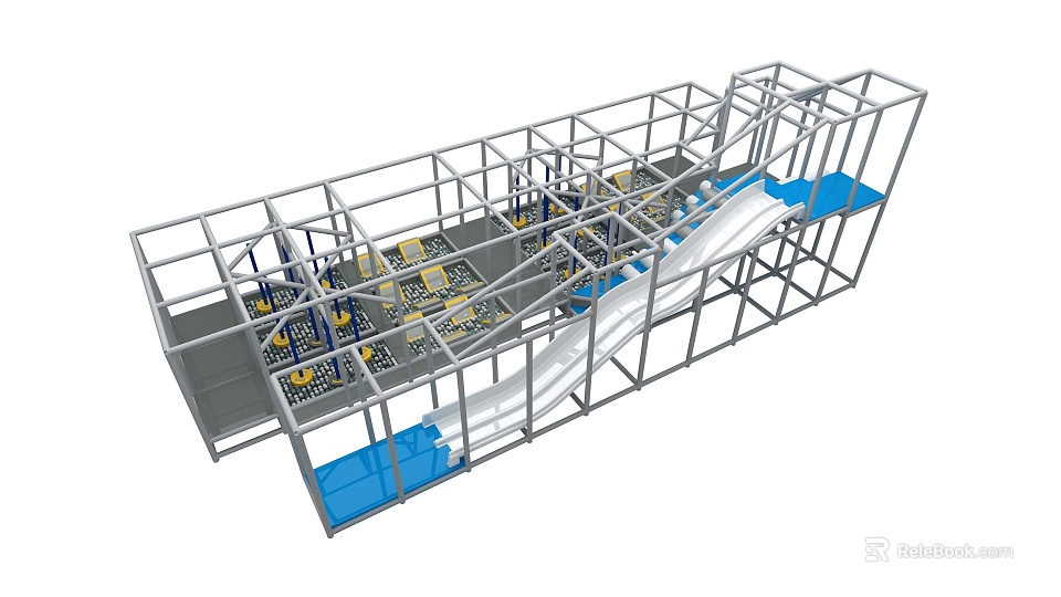 Large Metal Frame Playground Equipment Featuring Slide Climbing Points And Blue Platforms 3d model 