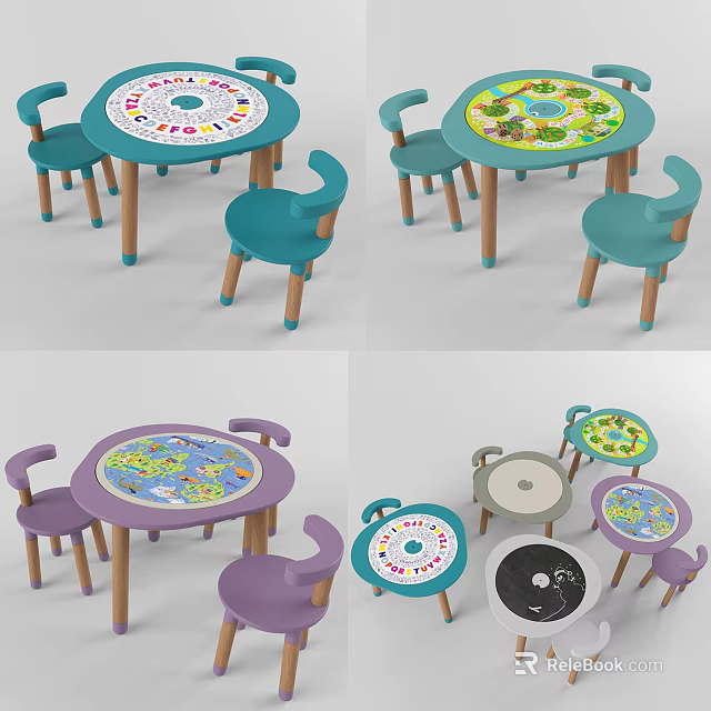 Kids Activity Table with Matching Chairs Multiple Colors and Educational Tabletop Patterns for Kids 3d model 
