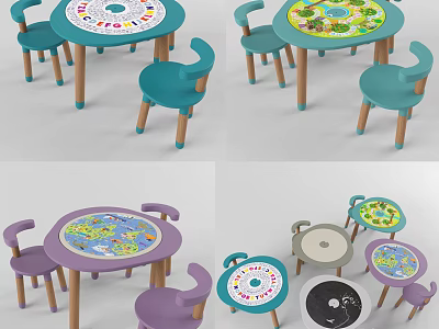 Kids Activity Table with Matching Chairs Multiple Colors and Educational Tabletop Patterns for Kids 3d model