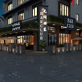 Chinese Style Bar Club Exterior With Red Lanterns Green Plants And Outdoor Seating At Night