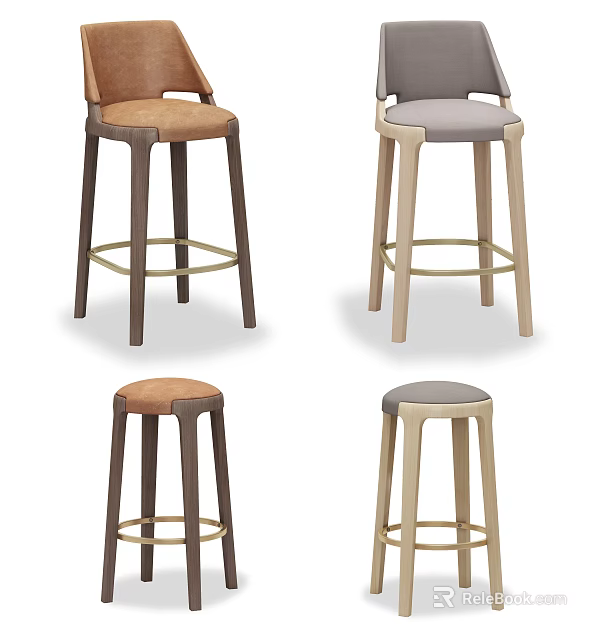 Modern Bar Stools With Wooden Frames And Varied Colored Cushion Seats 3d model 