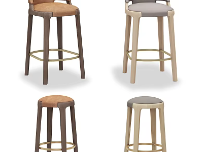 Modern Bar Stools With Wooden Frames And Varied Colored Cushion Seats 3d model