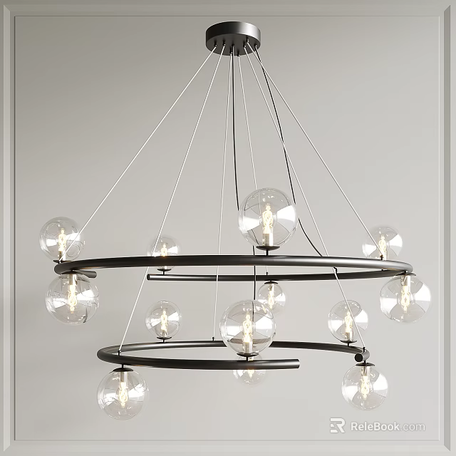 Modern Circular Chandelier With Glass Globe Lights And Metal Frame Design 3d model 