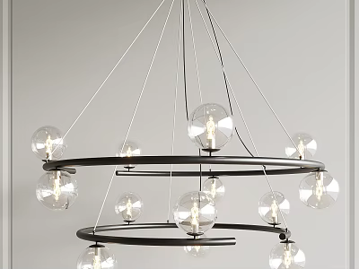 Modern Circular Chandelier With Glass Globe Lights And Metal Frame Design 3d model