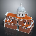 Historic Building with Dome Red Brick Walls Orange Roof Arched Windows and Decorative Details