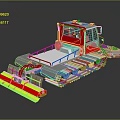 Red Tracked Vehicle With Cab And Front Yellow Red Plow Blade