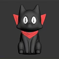 Black Cat Doll With Red Scarf In Sitting Pose And White Eyes