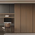 Elegant Modern Wardrobe Interior Design With Wooden Panels And Desk Computer Chair