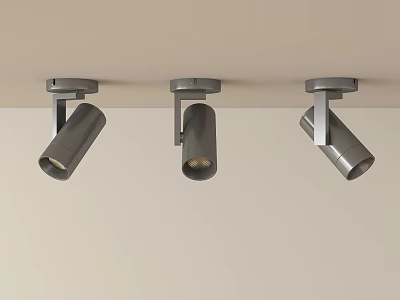 Three Modern Sleek Metallic Recessed Spotlights Mounted On Ceiling For Illumination 3d model