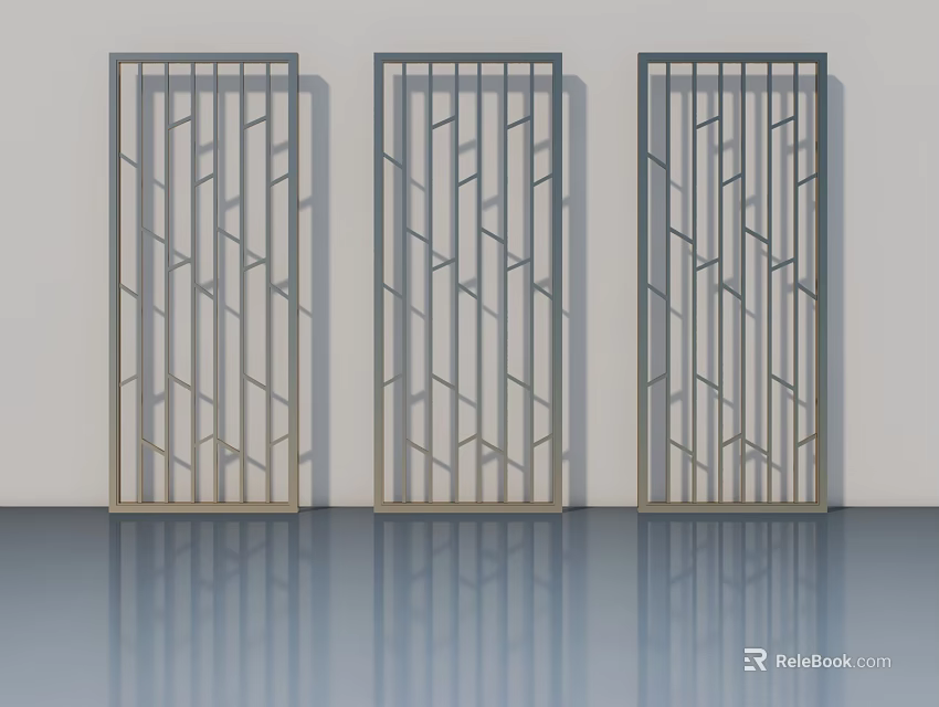 Three Modern Geometric Line Pattern Hinged Doors For Home Interior Design 3d model 