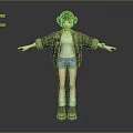 Game Movie Character 3D Model Brown Jacket White T-Shirt Denim Shorts Arms Outstretched