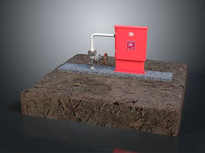 Industrial Red Control Box With Connected Pipes Valve And Concrete Base 3d model